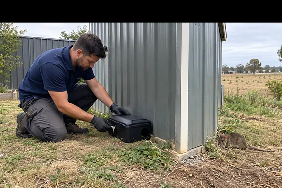 Rodent control bait station being installed